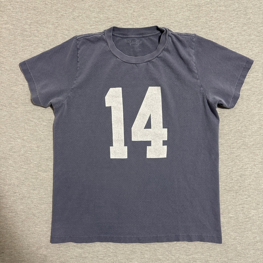 John Galt Brandy Melville Womens Number 14 Graphic T-Shirt Faded Navy Blue XS/S